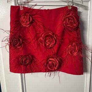 Never worn, adorable Elegant Red Flower/feather Skirt